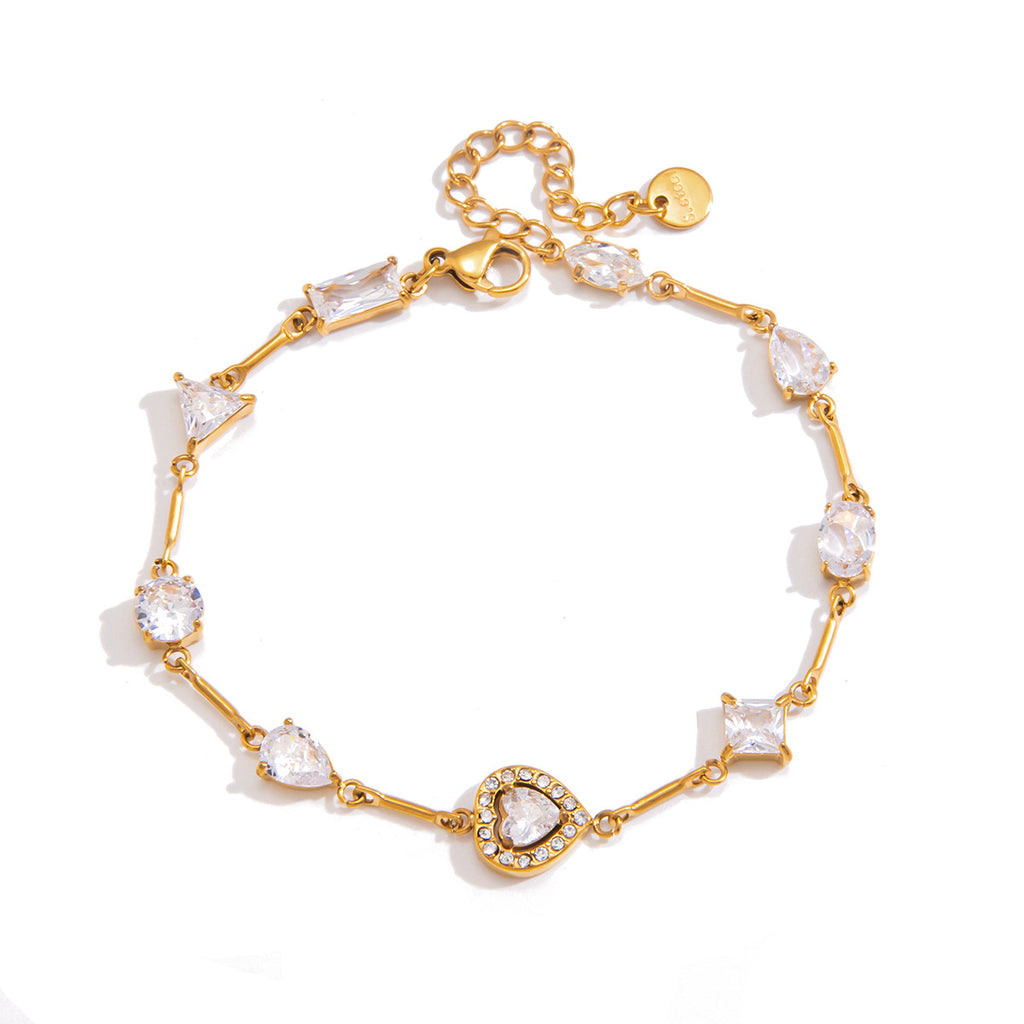 Gold-tone heart halo bracelet on white