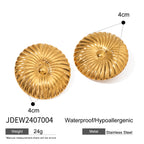 Gold Plated Ribbed Round Stainless Steel Statement Stud Earrings – product view 5
