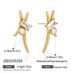 Curved zirconia stud earrings with supplier size diagram