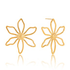 Gold-Tone Clear Accent Floral Stainless Steel Stud Earrings finish and shape detail