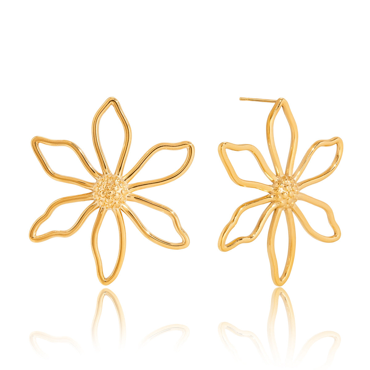 Gold-Tone Clear Accent Floral Stainless Steel Stud Earrings finish and shape detail