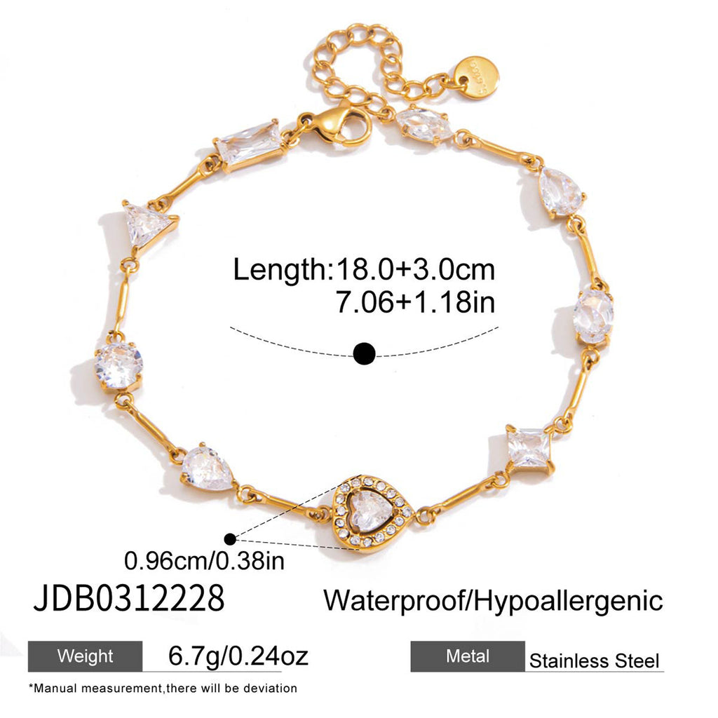 Heart bracelet length and center dimensions