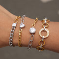 Two-Tone Clear Accent Stainless Steel Chain Bracelet Collection — six-bracelet assortment