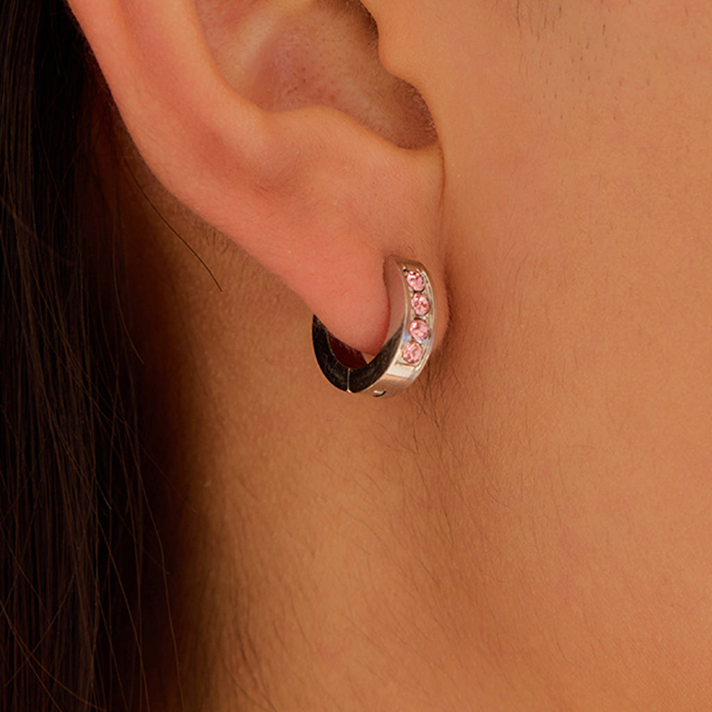 Pink Clear-Stone Stainless Steel Hoop Earring Collection styled product view