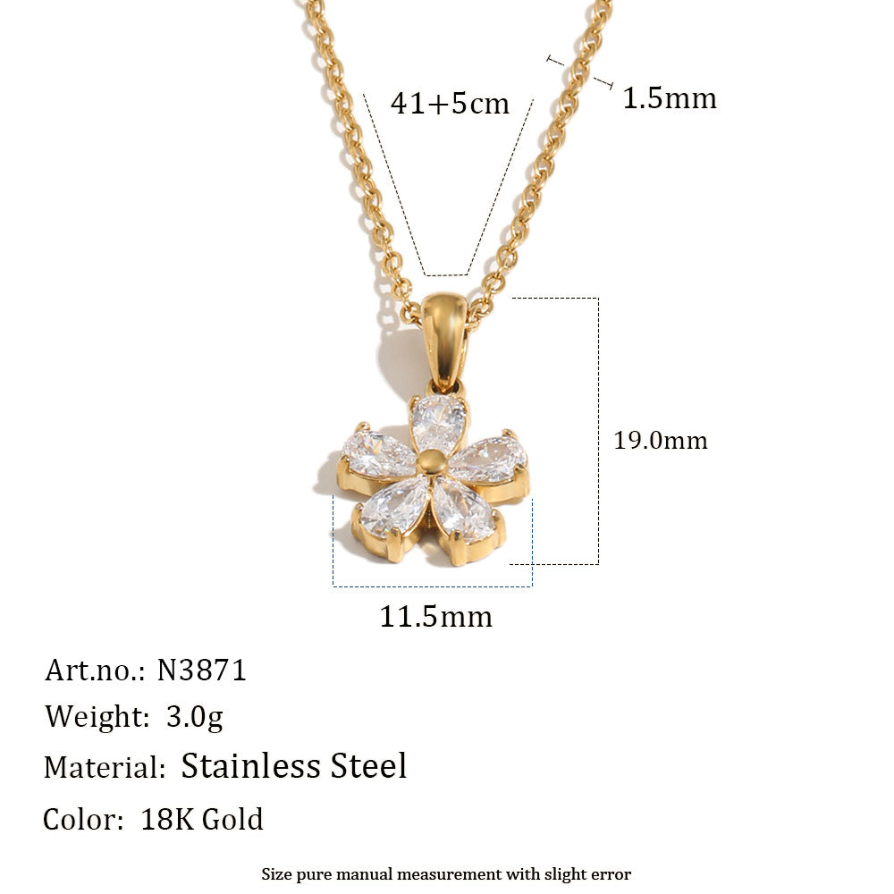 Gold plated flower necklace measurement diagram
