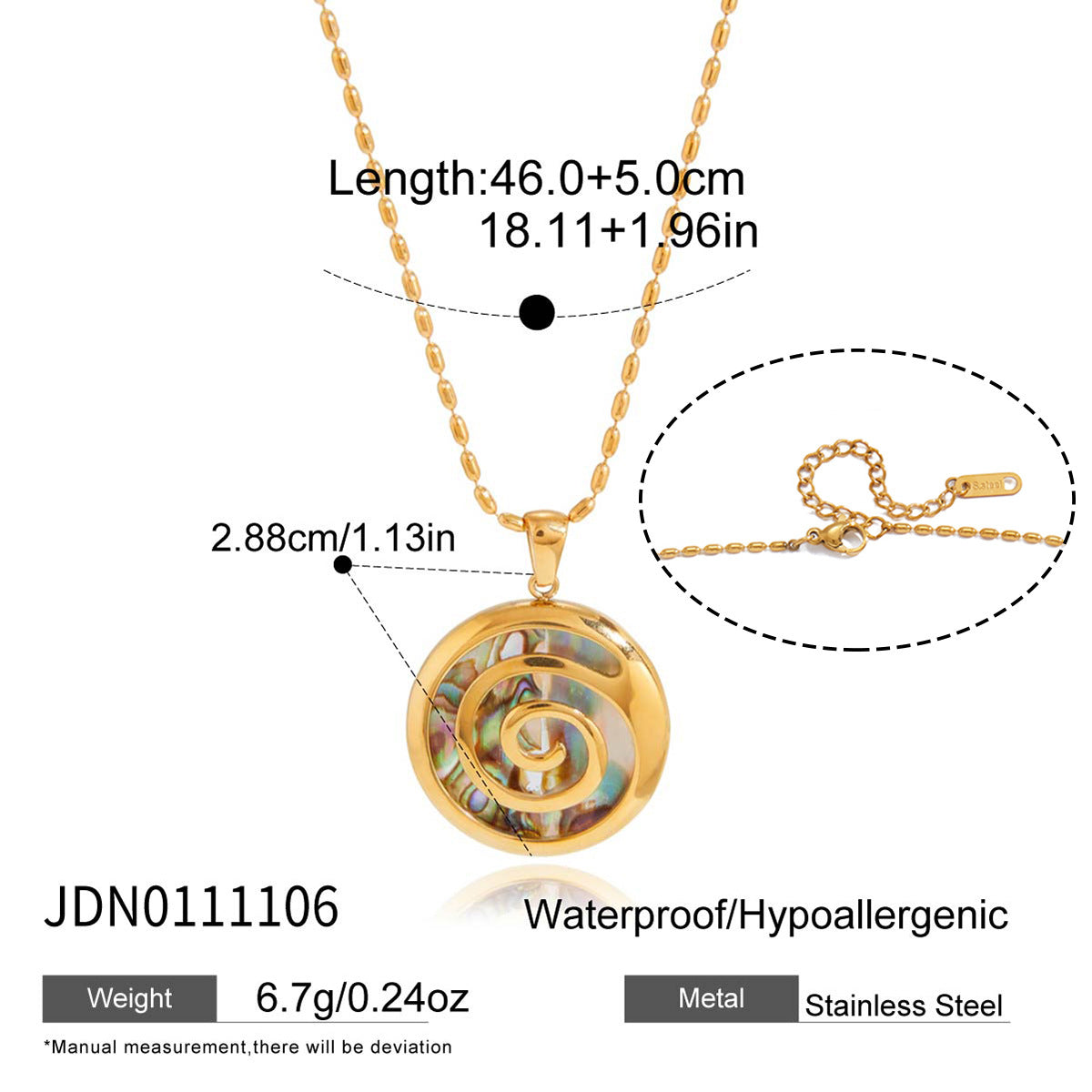 Round spiral pendant necklace length guide