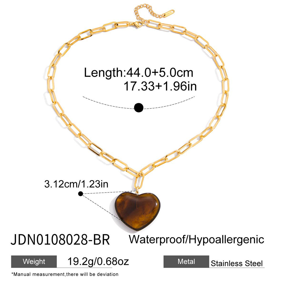 Brown heart bead pendant necklace specification view
