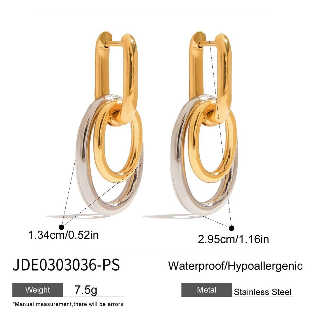 Wholesale Two-Tone Stainless Steel Oval Link Drop Earrings - finish detail