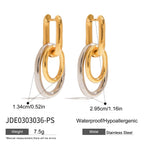 Wholesale Two-Tone Stainless Steel Oval Link Drop Earrings - finish detail