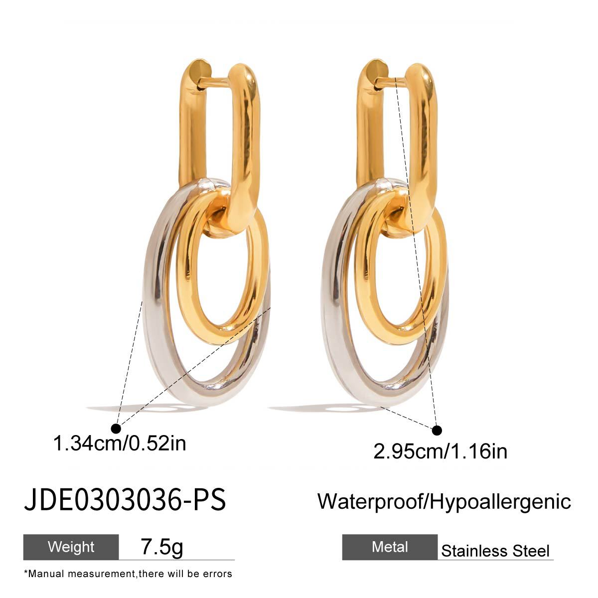Wholesale Two-Tone Stainless Steel Oval Link Drop Earrings - finish detail