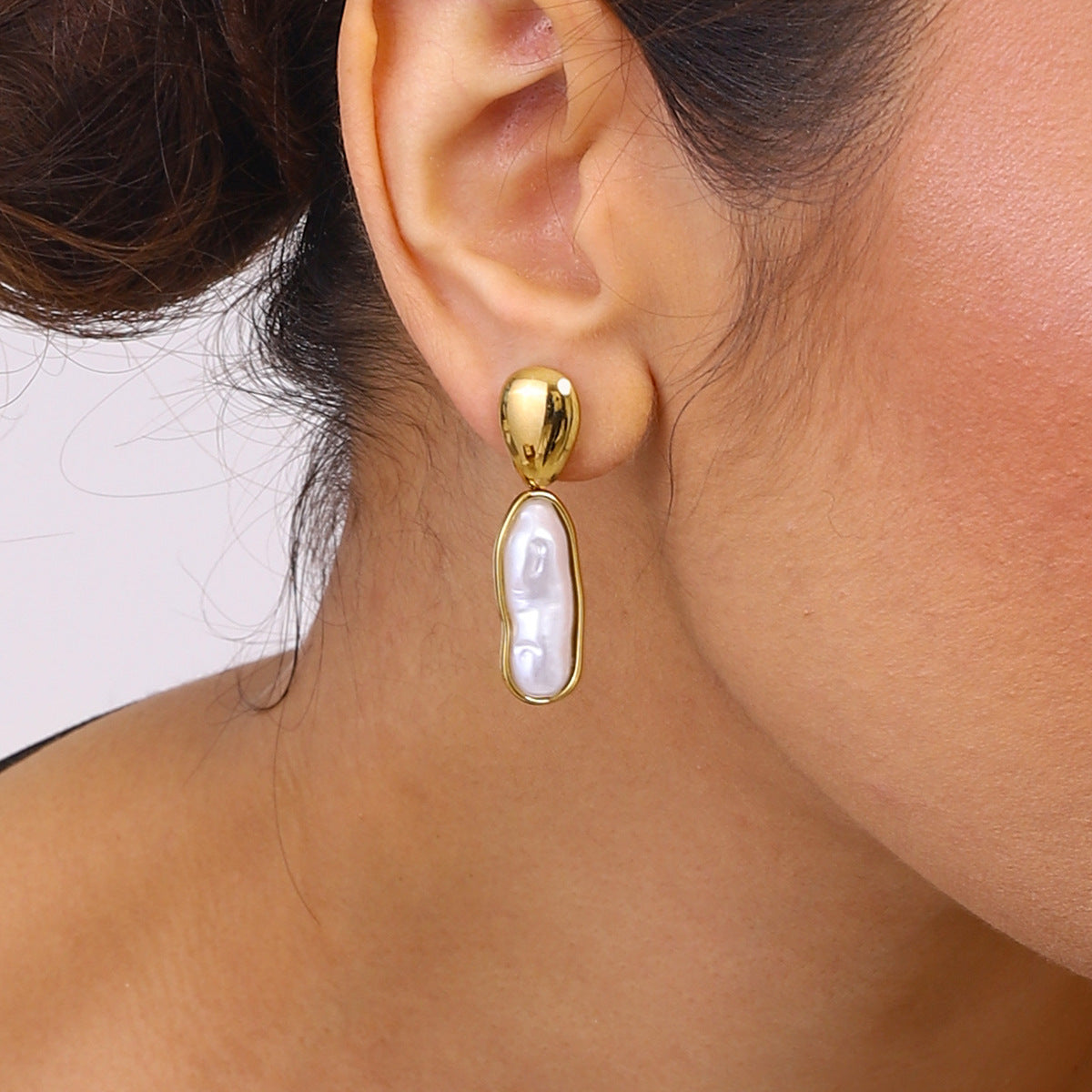 Gold-Tone Baroque Pearl-Look Stainless Steel Drop Earrings — wholesale view 1