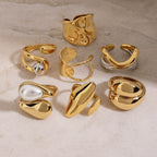 Wholesale Gold-Tone Stainless Steel Sculptural Open Ring Collection - front view