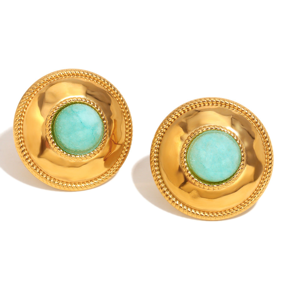 front view of vintage-style amazonite medallion earrings