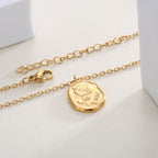gold plated rose medallion necklace with clasp and extension chain