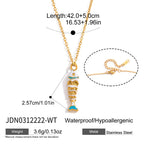 White fish pendant necklace with size annotations