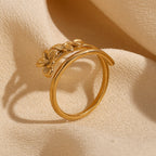 gold plated 316L stainless steel open ring with three flowers