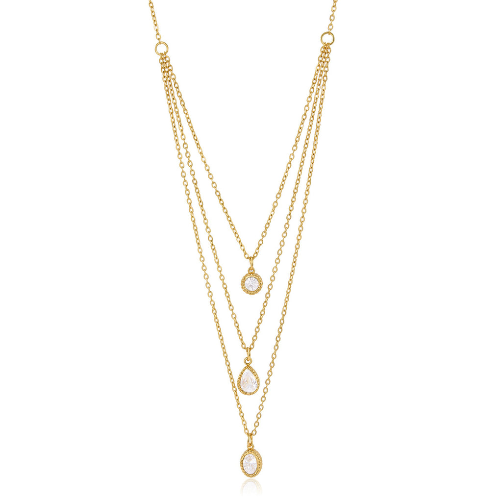 Full view of three graduated chain lengths and pendants