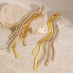 Gold-Tone Clear Accent Tassel Stainless Steel Drop Earrings — wholesale view 1