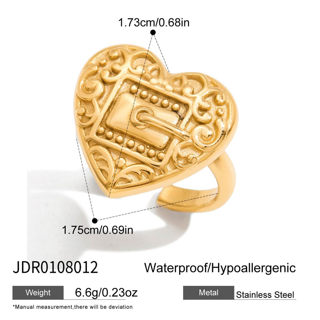 Gold-tone embossed heart ring dimensions