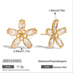 Clear stone flower stud earrings dimensions and material detail