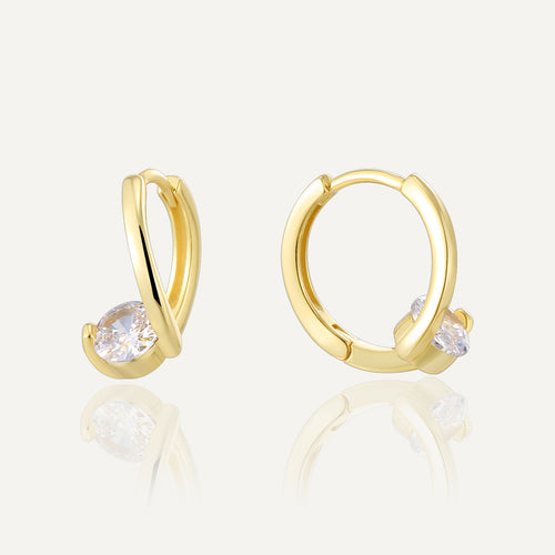 Gold plated 925 sterling silver round zirconia twist hoop earrings
