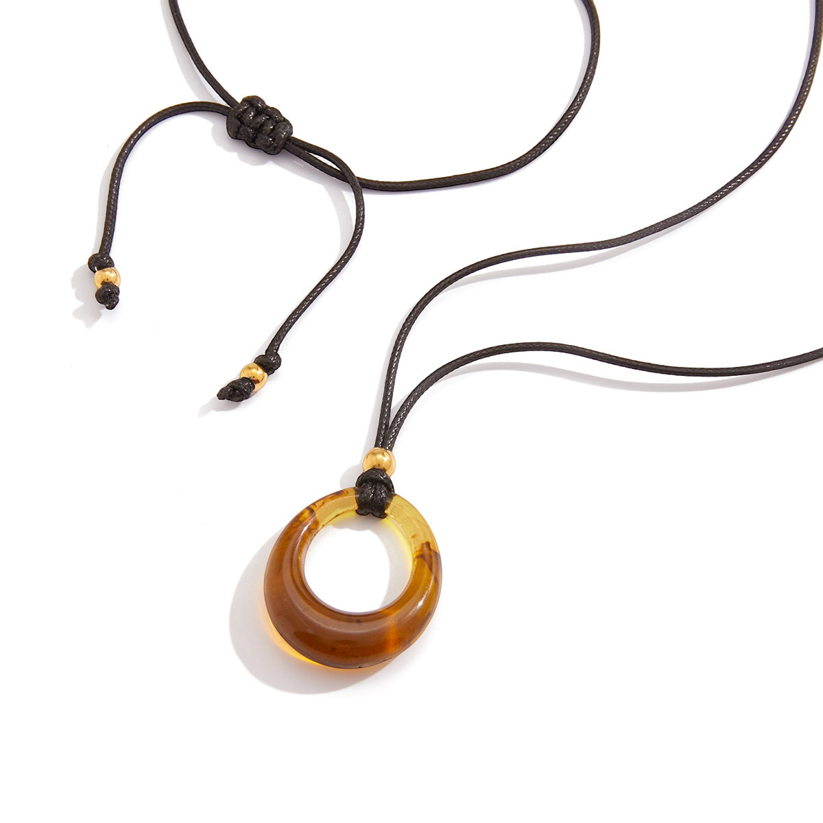 Amber-Color Resin Stainless Steel Cord Pendant Necklace finish and shape detail