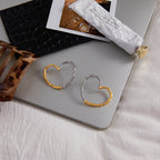 Mixed-Finish Open Heart Stainless Steel Hoop Earrings close-up product view