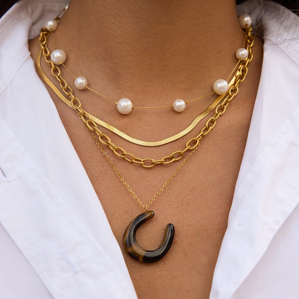 Colored Accent Stainless Steel Pendant Necklace Collection shown on model
