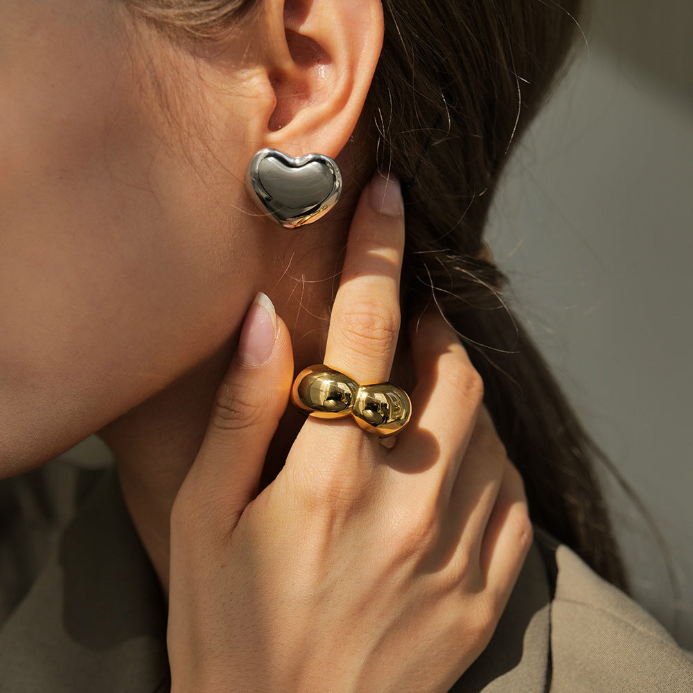 Gold Plated Sculptural Flower Stainless Steel Ring – product view 1