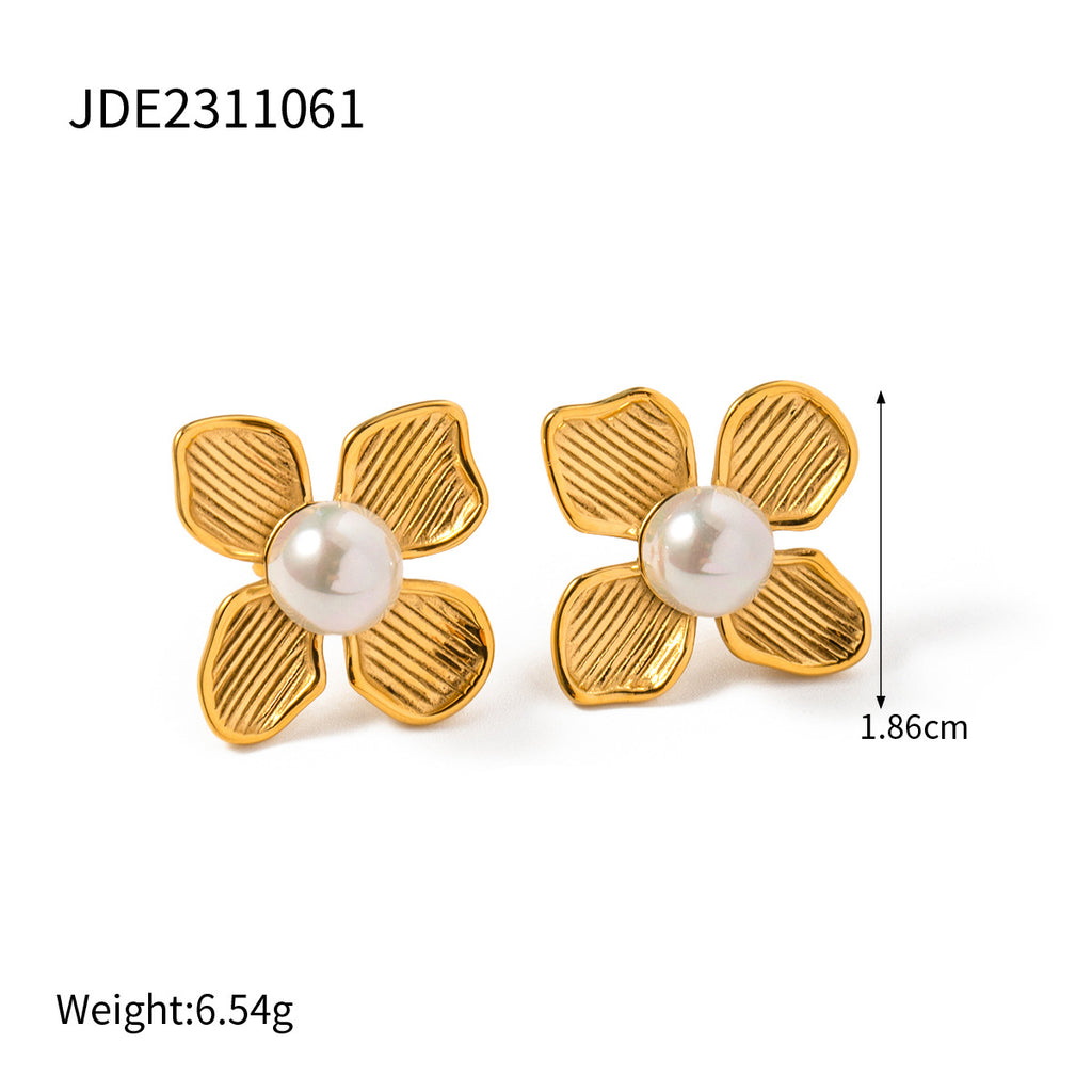 Gold Plated Stainless Steel Floral Stud Earring Collection – size and variant reference