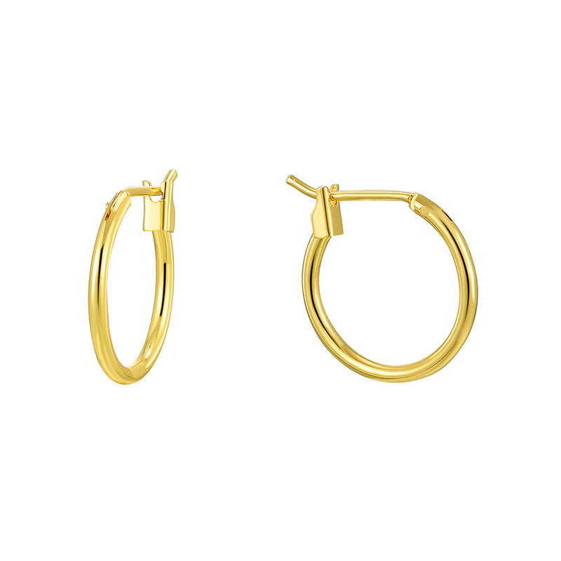front and side view of slim gold plated wire-latch hoops