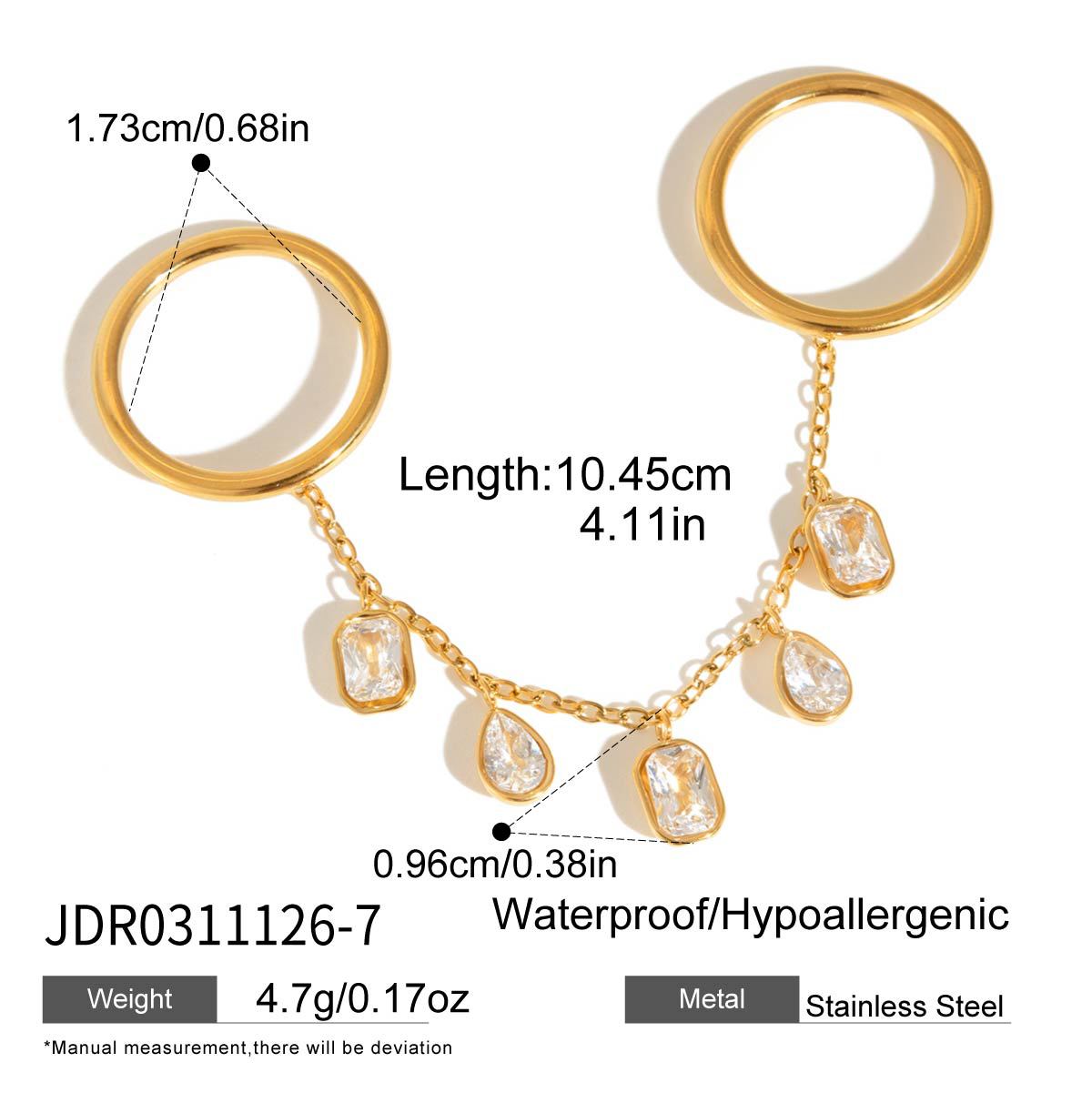 Two rings joined by a chain with clear drops