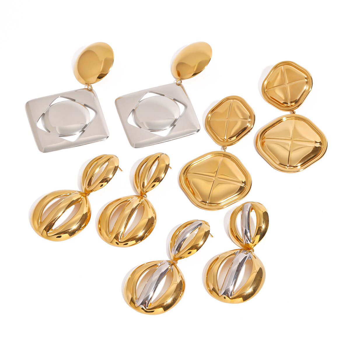 Gold-Tone and Two-Tone Stainless Steel Statement Drop Earrings finish and shape detail
