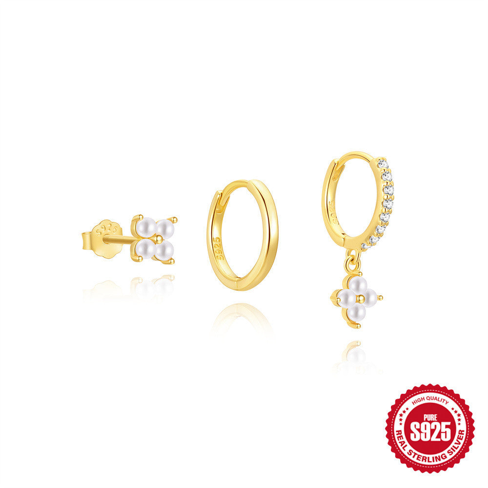 gold plated 925 sterling silver white bead earring set
