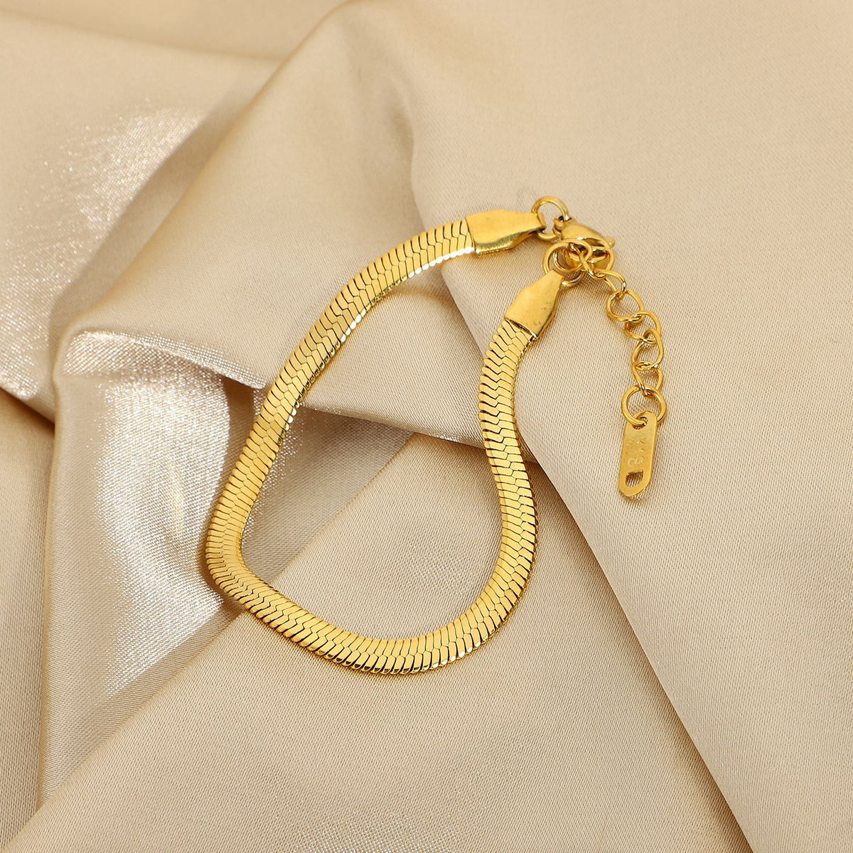 Gold Plated Stainless Steel Chain Bracelet Collection — box-link bracelet worn view