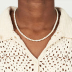Pearl-Look Bead Stainless Steel Necklace with Ring Clasp on-model view
