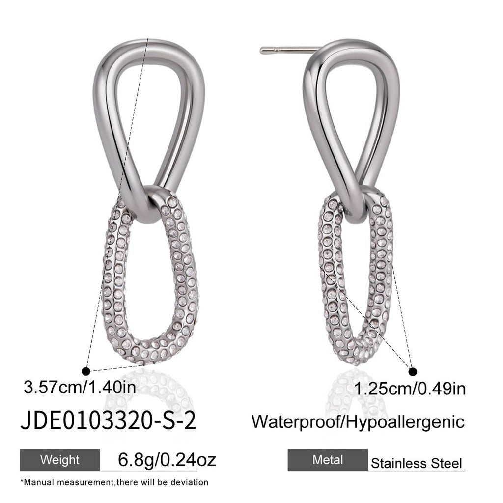 Silver tone stone-accented teardrop link earring diagram