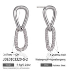 Silver tone stone-accented teardrop link earring diagram
