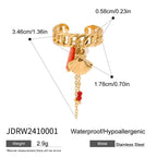 Linked open ring with shell charm and red dangling details