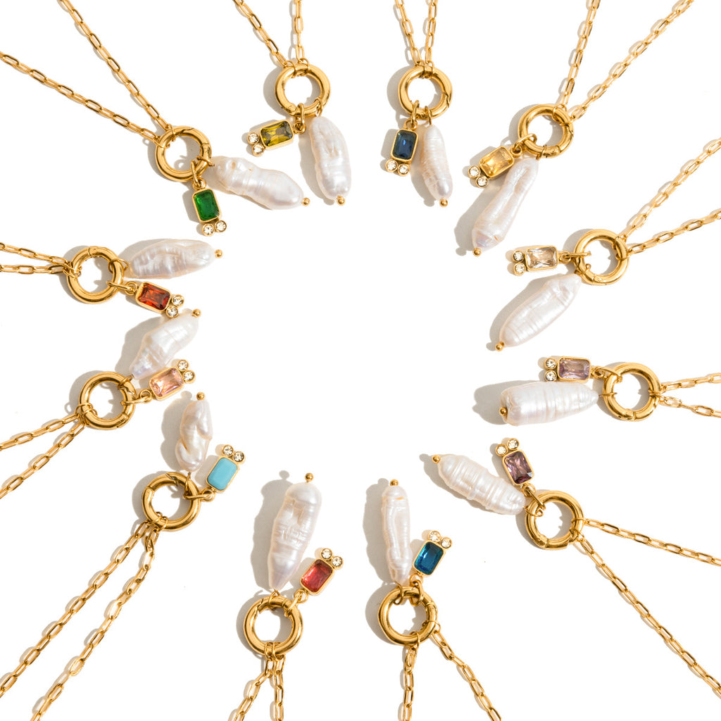 Gold-tone pearl necklace collection front view