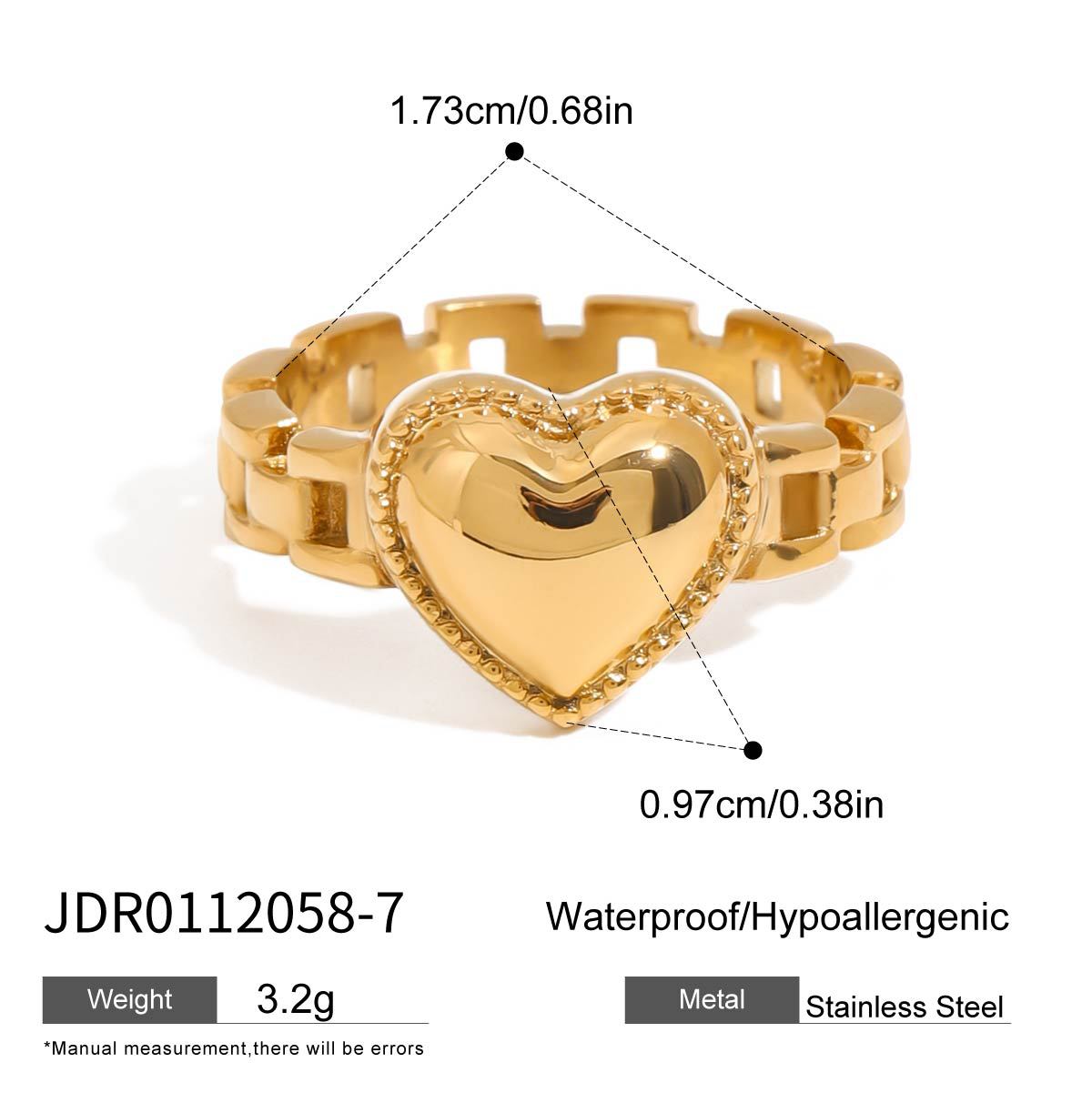 Wholesale Stainless Steel Heart Earring and Ring Collection - dimensions view