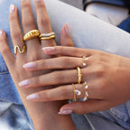 Mixed stainless steel ring profiles worn together