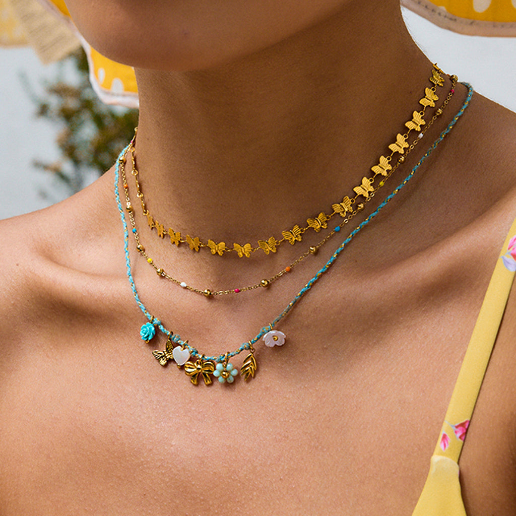 Colorful Charm Cord Stainless Steel Necklace Collection – close-up view