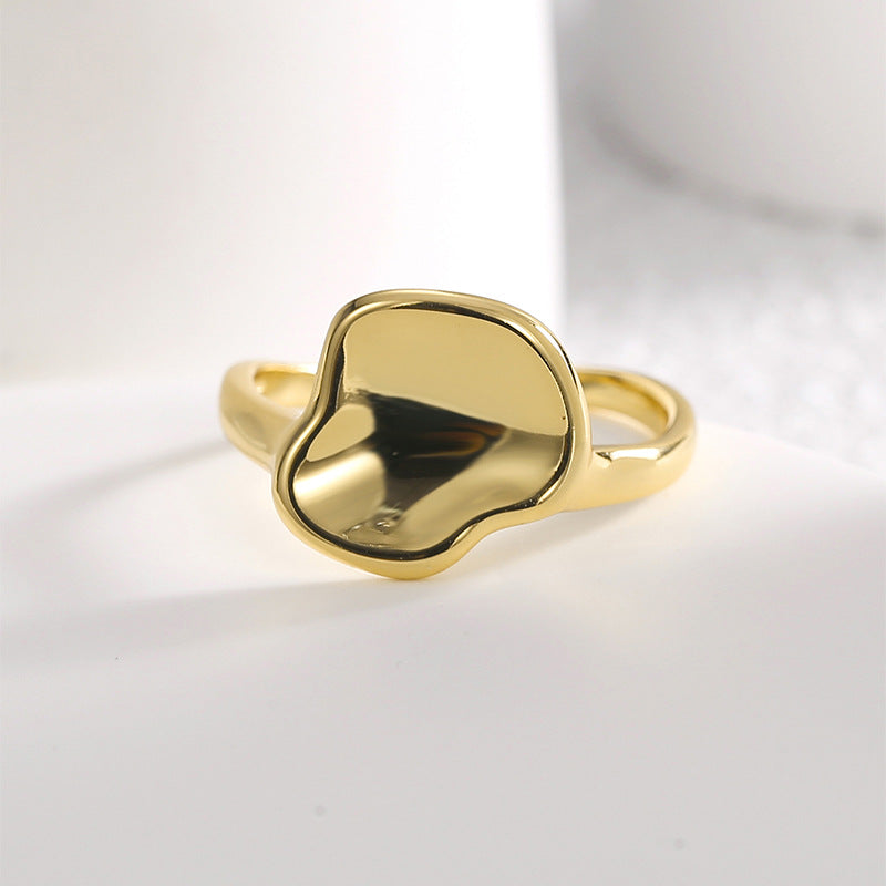 front view of folded lotus leaf ring with irregular rim