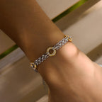 Two-tone bracelet viewed from a sunlit wrist angle
