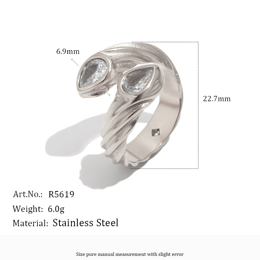Silver-tone double snake-head ring on white