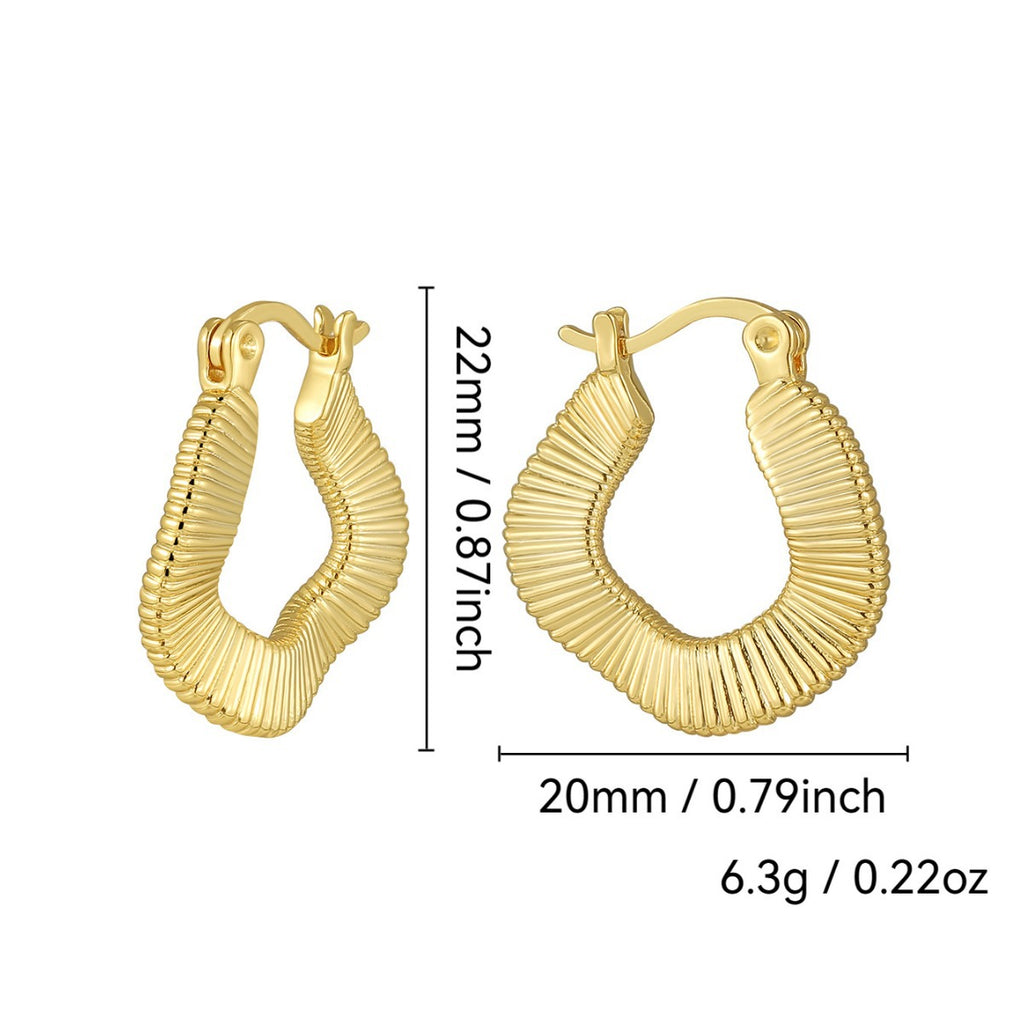 22 by 20 mm gold plated ribbed hoop earring dimensions and weight