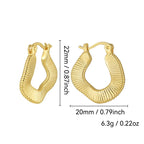 22 by 20 mm gold plated ribbed hoop earring dimensions and weight