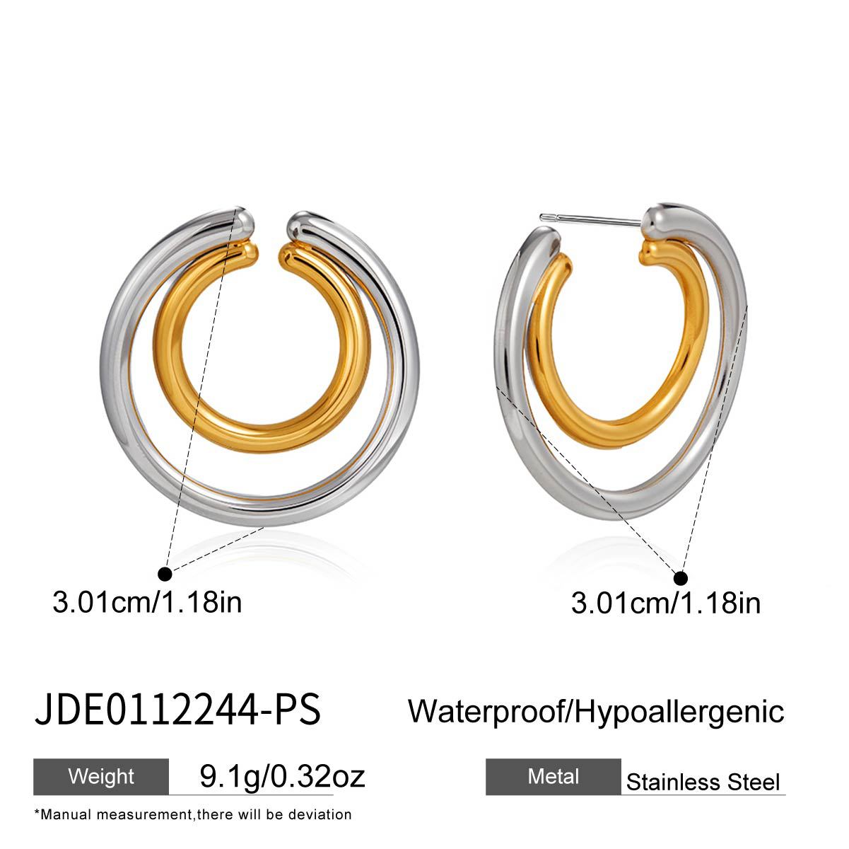 Double hoop earring dimension image showing 30.1 by 30.1 mm