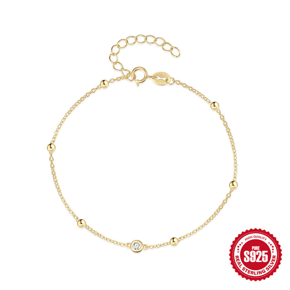 925 sterling silver beaded zirconia station bracelet